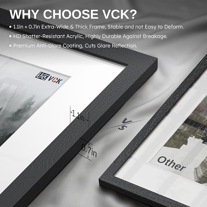 VCK 18x24 Frames Black 3 Pack, Wide Border Solid Wood, Display 16x20 Picture Photo with Mat or 18 x 24 without, for Home, Office, Gallery, Woodgrain Series, Wall Hanging