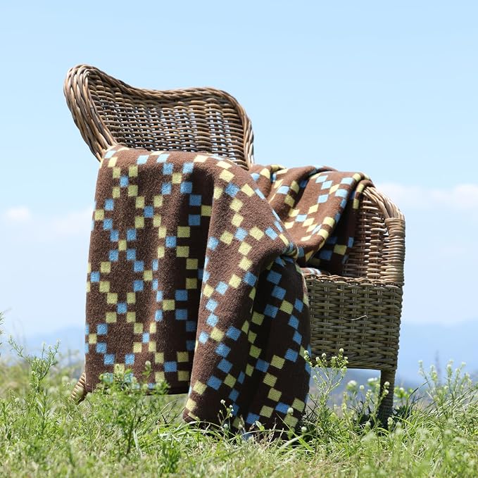 ACUSHLA Merino Wool Blanket - Soft Warm Thick Washable Large Throw Blanket for Camping Bed Couch Outdoor Travel All Weather, Mosaic Plaid Brown 79X63
