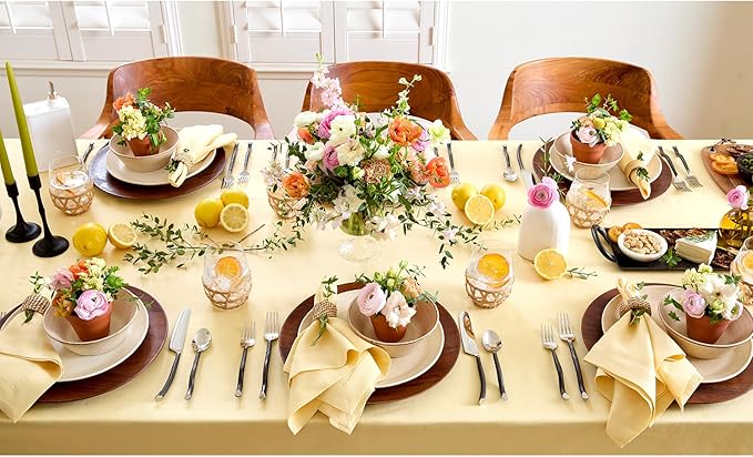 Solino Home Linen Tablecloth 60 x 132 Inch - 100% Pure Linen Golden Straw Table Cloth for Rectangle Tables - Fete, Machine Washable Tablecloth for Summer