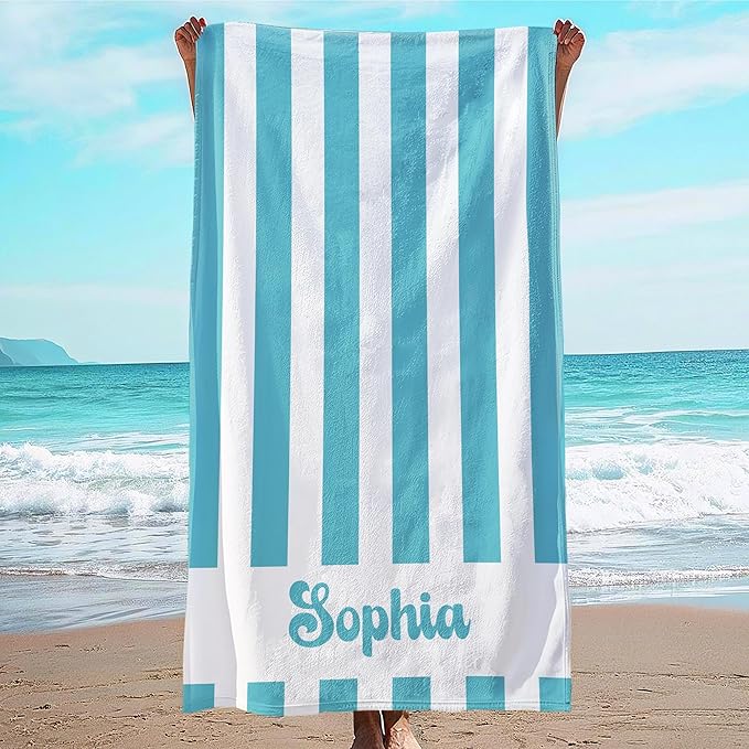 JML Personalized Beach Towel with Name, Custom Cabana Stripe Beach Towel, Customized Microfiber Pool Towel, Quick Dry & Absorbent Swim Towel for Adult,Anniversary, Birthday, Summer Holiday,Vacation