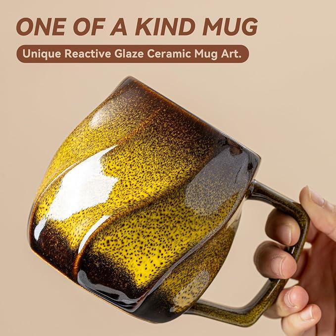 Amber Hearth Ceramic Coffee Mug - 17 oz Unique Reactive Glaze Coffee Cup with Ergonomic Large Handle, Ceramic Mug for Office Home, Birthday Gift for Men Women