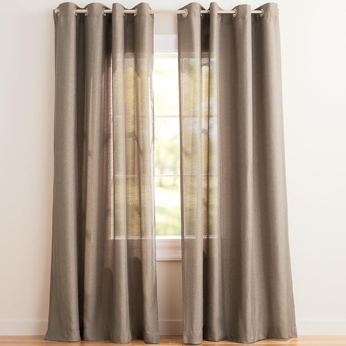 Exclusive Home Loha Linen Grommet Top Curtain Panel Pair, 54"x84", Cafe