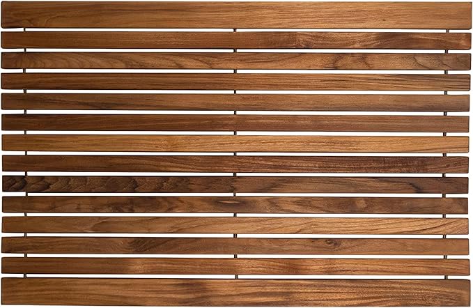 Nordic Teak 100% Solid Teak Wood String Mat - Indoor and Outdoor Use - Non-Slip Wooden Platform for Sauna, Pool, Hot Tub Flooring Decor and Protector (Oiled Finish, 31.4" x 19.6")