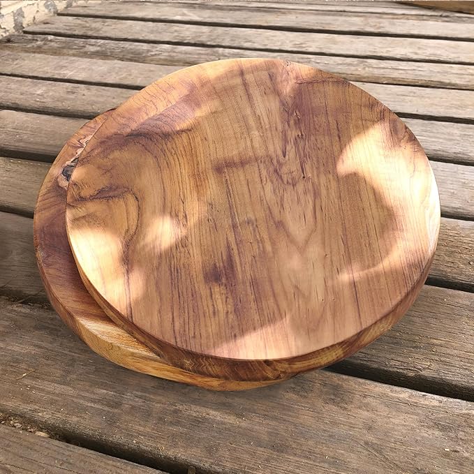 Natural Round Teak Wood Slice Slab 15.6"x15.6"x1.98" Live Edge Hand Crafted Varied Shapes Solid Wood Slab Handmade Wooden Board Resin End Table Slab Side Table Top Wall Home Décor