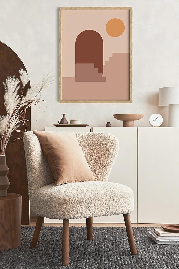 Y2K BOO Abstract Architecture UNFRAMED Wall Art Archway Stairs Sun Geometric Shapes Earth Tones Terracotta Mid Century Modern 16x20 Inch Heavyweight Paper Studio Decor