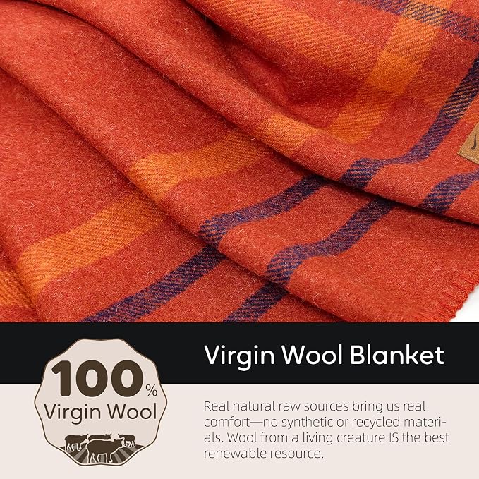 Molithe 100% Wool Blanket, 62" x 86", Warm, Thick, Washable, Military | Great for Camping, Outdoors, Sporting Events, Survival Kits Lava Falls