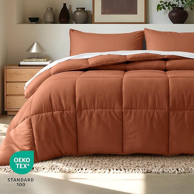 Bare Home Comforter Set - Full Size - Ultra-Soft - Goose Down Alternative - Premium 1800 Series - All Season Warmth (Full, Terracotta)
