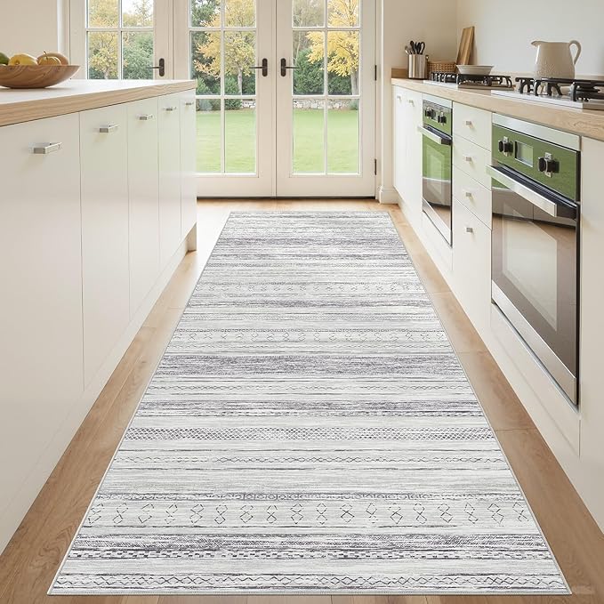 Tortania Area Rug 2x6 Runner Rugs - Washable Soft Neutral Boho Moroccan Farmhouse Rug Indoor Floor Carpet for Living Room Bedroom Kitchen Entryway Under Dining Table Home Office Decor - Grey