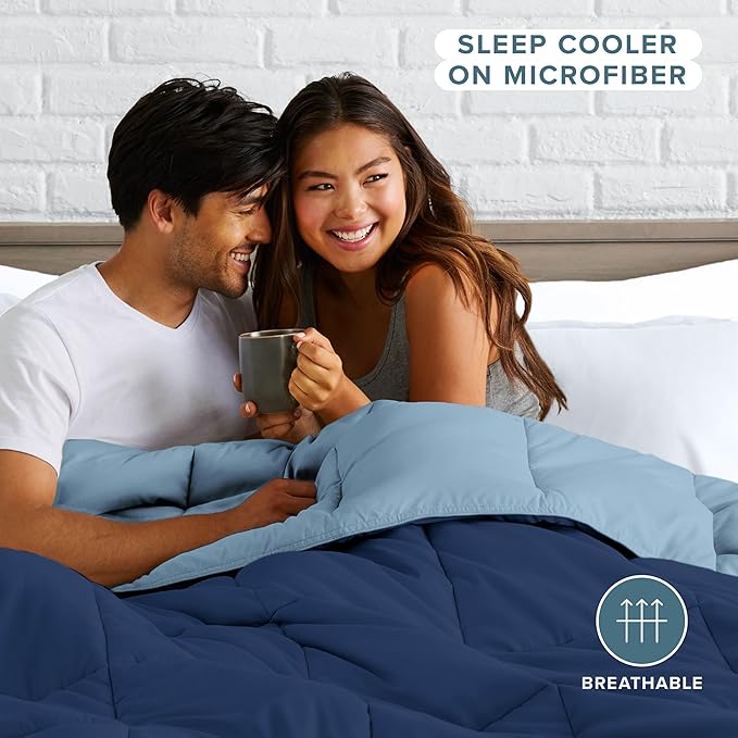 Bare Home California King Comforter - Reversible Colors - Goose Down Alternative - Ultra-Soft - Premium 1800 Series - All Season Warmth - Bedding Comforter (California King, Dark Blue/Light Blue)