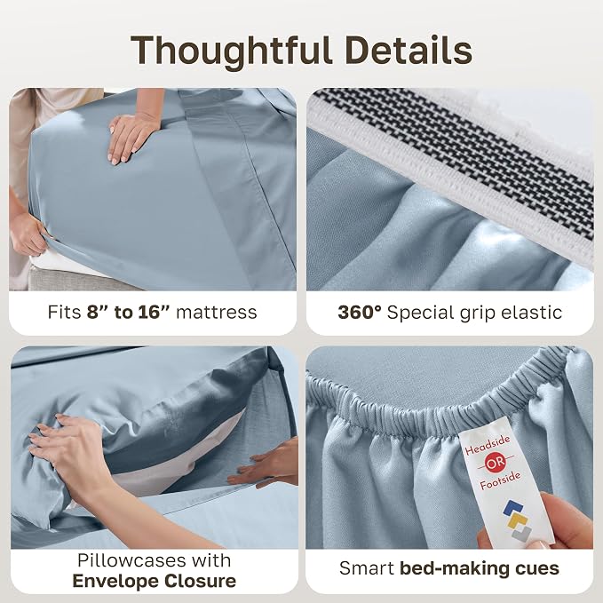 California Design Den California King Sheets Set - Certified 100% Egyptian Cotton Cal King Sheets, Soft Sateen, Deep Pockets, Durable Bedding - Steel Blue