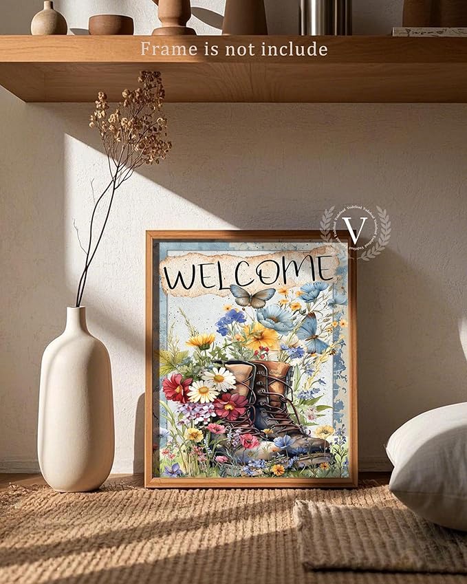 Vodefoad Vintage Garden decoration Wall Art Retro garden Wall Canvas Prints Welcome Garden Decor Canvas Sign Art Poster for Home Gallery Bedroom-8x10 Inch Unframe