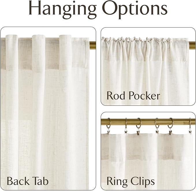 NICETOWN Flax Linen Doorway Curtains 78 inch Long, Rod Pocket & Back Tab Semi Sheer Vertical Drapes Privacy Added with Light Filtering for Bedroom/Living Room, W52 x L78, 2 Pieces