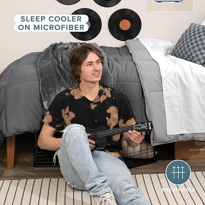 Bare Home Comforter - Reversible Colors - Goose Down Alternative - Ultra-Soft - Premium 1800 Series - All Season Warmth - Bedding Comforter (Twin/Twin XL, Grey/Light Grey)