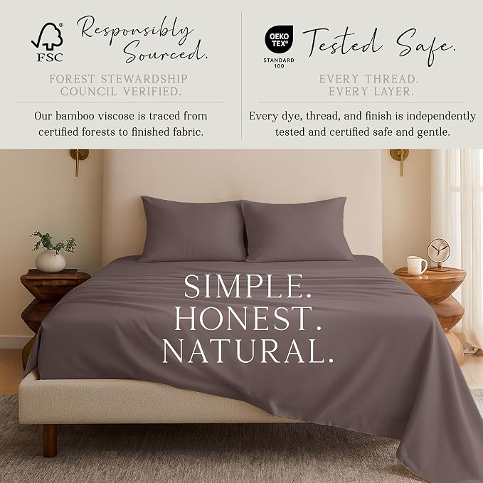 KARISSA MAE Pure Viscose from Bamboo Queen Size Pillowcase Set | 100% FSC Certified | Luxuriously Soft | Cooling | [Mocha]