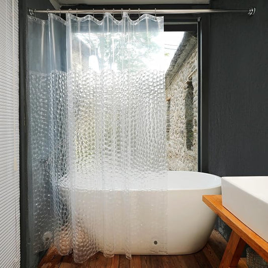 Ryhpez Clear Shower Curtain Liner - Shower Curtain Set with Hooks, Water Cube Pattern with See Through Top Window | 72"x72"