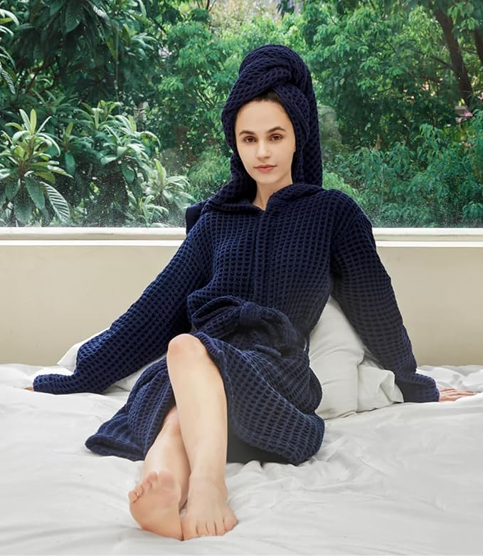 Luxury Organic Japanese Cotton Hotel & Spa Waffle Bathrobe for Men and Women (Hooded/Kimono)