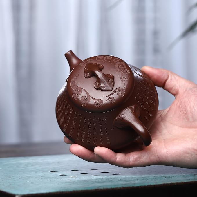 Zisha Teapot, Chinese Yixing Clay Handmade Tea Pot 10.8 Oz, Infuse Brew Kung Fu Loose Leaf Tea Maker -XiangsiShipiao,Zini Purple Clay