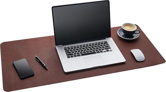 Gallaway Leather Desk Mat, Office Writing Desk Pad, Large 36" x 17" Dark Brown, for Top of Desks, Gift Ready Elegant Computer Desk Cover Protector PU Leather
