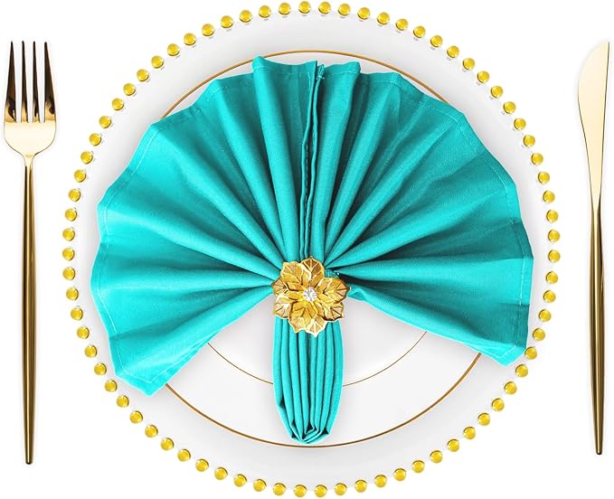 SuperO Set of 80 Cloth Napkins 17 x 17 Inch, Polyester Solid Washable Dinner Napkins with Hemmed Edges,Great for Restaurant, Wedding and Party(Turquoise)