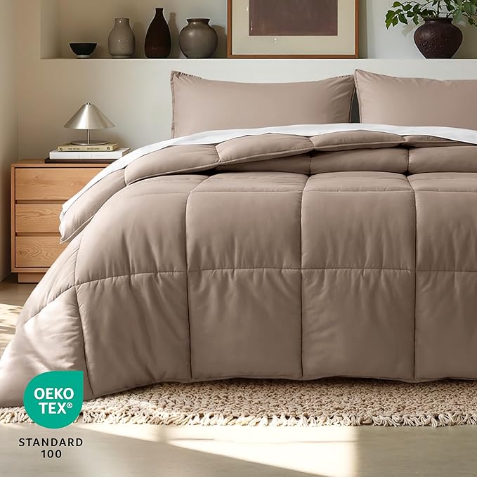Bare Home Comforter Set - Queen Size - Ultra-Soft - Goose Down Alternative - Premium 1800 Series - All Season Warmth (Queen, Taupe)