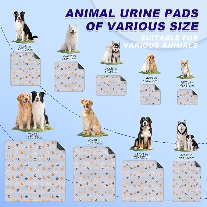 WanpeeGoo Washable Pee Pads for Dogs, 2 Pack Absorbent Reusable Training Dog Pads Pet Puppy Pads, Non-Slip Potty Pads for Whelping, Playpen, Crate, Bed, Orange, 48"x48"