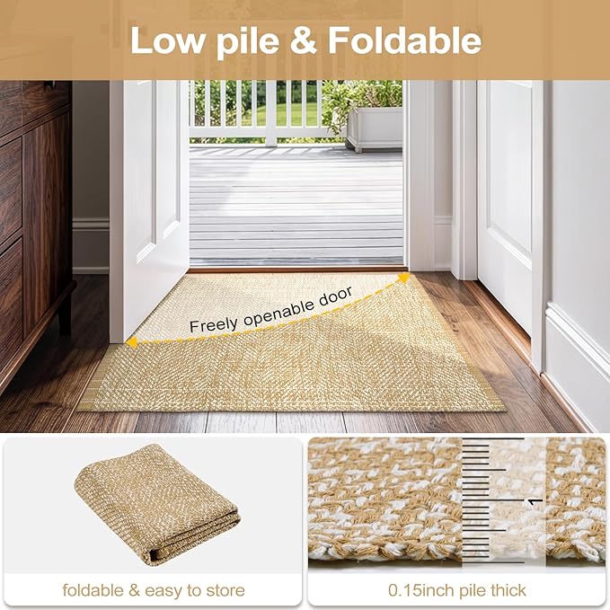 LEEVAN Washable Runner - 2'x5', Tan Hallway Runner, Hand-Woven Reversible Entryway Rug, Cotton Modern Bedroom, Farmhouse Bathroom, Soft Laundry Room, Long Carpet Sink Foyer