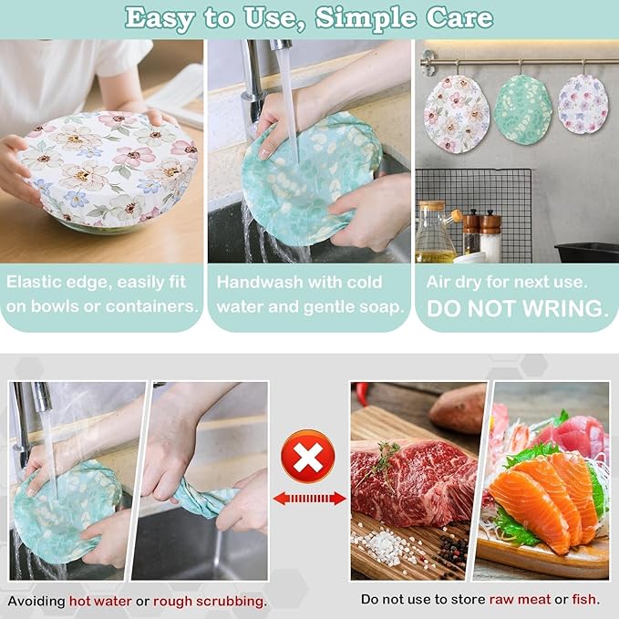 5-Size Reusable Beeswax Elastic Bowl Covers for Bread Proofing, Cotton Cloth Flexible Beeswax Wraps for Sourdough Cover and Food Storage Shower Caps for Sourdough Bread Supplies