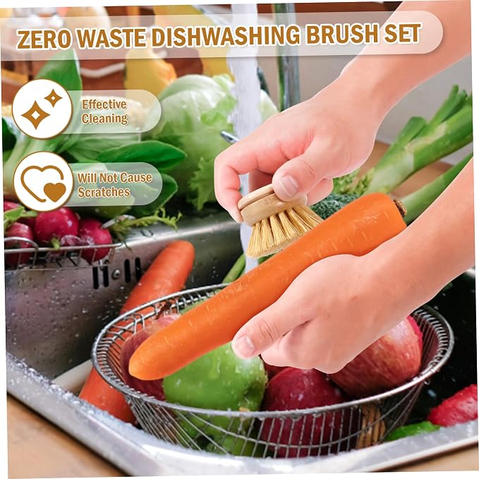 Wooden Dish Brush 4Pcs Natural Bamboo Dish Brush with Sisal Fibers Eco-Friendly Scrubber for Kitchen Cleaning