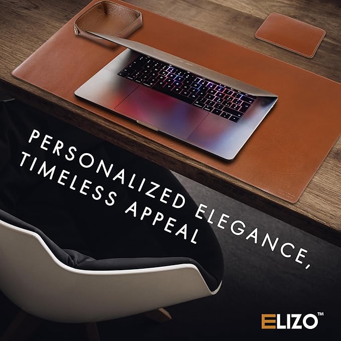 ELIZO Leather Desk Pad Real Leather Desk Mat Thick (3mm) Double Layer (32x16) Cover Blotter Desk Protector Large Computer Mat for Keyboard Mouse Pad Table Laptop Mat Office Accessories - Camel
