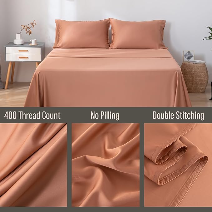 Bella Coterie | Luxury Bamboo Viscose King Size Pillowcase Set | 100% Organically Grown | Ultra Soft | Cooling | 2 Pcs [Terracotta]