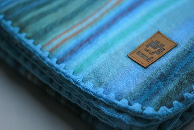 ALPAKITAS Alpaca Wool Blanket - Twin Size Bed Blanket - Alpaca Throw - Best Gift & Warm Throw, Lightweight, Couch or Camp- Outdoor - 75 x 38 Inches (Light Turquoise)