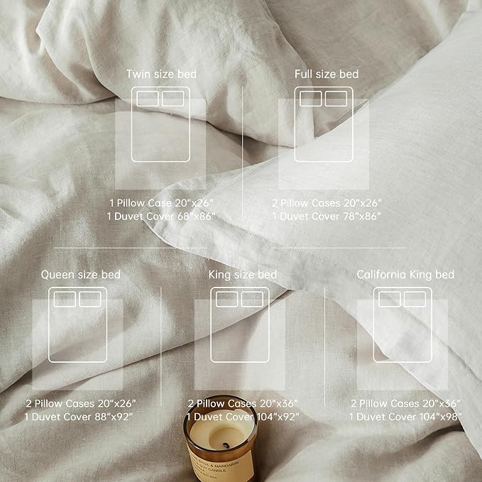Simple&Opulence 100% Linen Duvet Cover Set, 3 PCS Natural French Flax Linen Duvet Cover, California King Size, Breathable Soft Comfy Bedding Comforter Cover with 2 Pillowcases (104"x98")