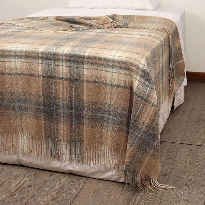 Superfine Alpaca Wool Throw Blanket - Lightweight Alpaca Merino Wool Throw Blankets | Soft Peruvian Alpaca Blanket Wool Blanket Scottish Design 72" x 60" (Gray/Camel/Ivory)