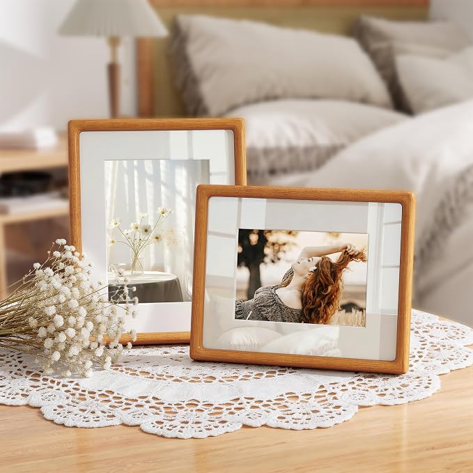 8.5x11 Picture Frame, USA-Sourced Teak Wood Picture Frame, 8.5x11 Certificate Frame with High Tempered Glass, 8.5 by 11 Diploma Frame Matted to 6x8 Photo for Wall & Tabletop Display, 1 Pack