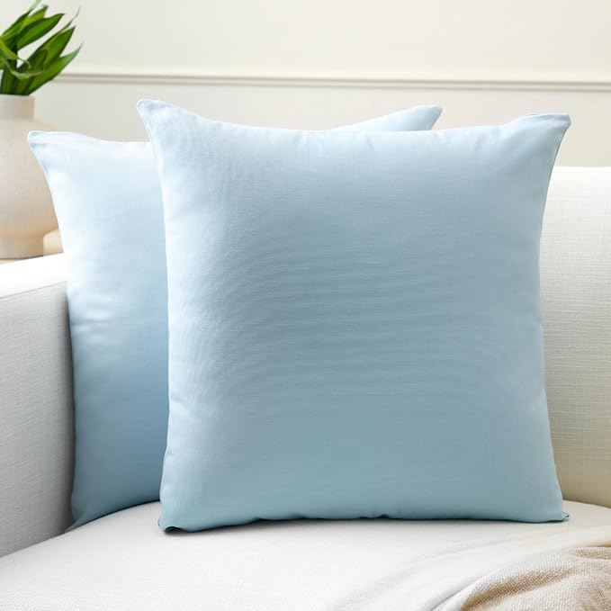 Encasa XO Throw Pillow Covers 16x16 in Set of 2 Ice Blue | No Inserts | Cotton Pillow Covers for Living Room, Bed, Sofa, Couch | Decorative Cushion Covers with Improved Zipper
