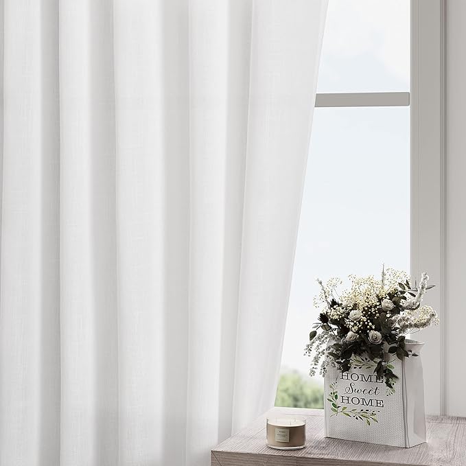 Extra Long White Linen Curtains 102 Inches Long 2 Panels Set for Living Room Back Tab Modern Farmhouse Decor Cotton Textured White Sheer Linen Curtain 102 Inch Length for Large Window 70x102