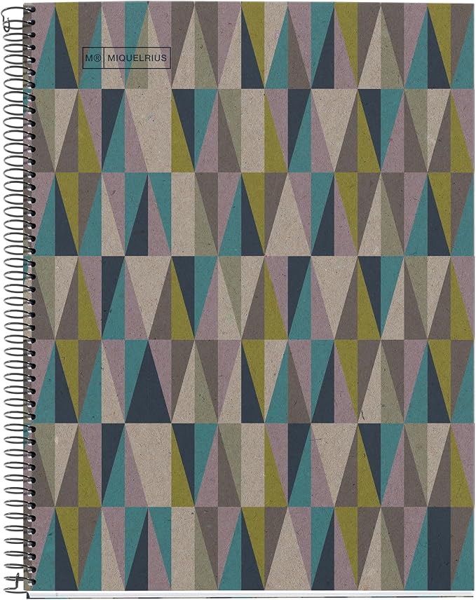 Miquelrius - A4 notebook, 7 mm ruled notebook, 100% recycled paper notebook 80 g/m², recycled notebook with 80 sheets of one color, spiral, ruled notebook, Eco Rhombus
