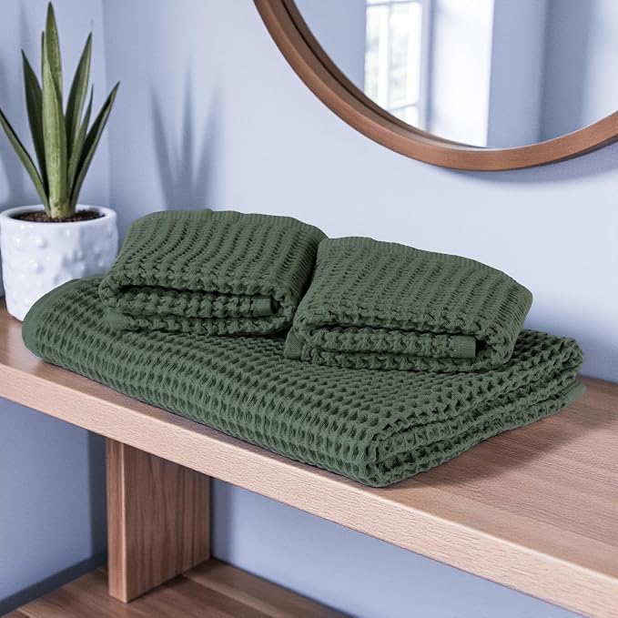 DEMMEX Organic Cotton Waffle Weave Turkish Bath Towel - Ultra Soft Lightweight Quick Dry, Oeko-Tex Certified, 100% Turkish Cotton (Sage Green, Large (60x30))