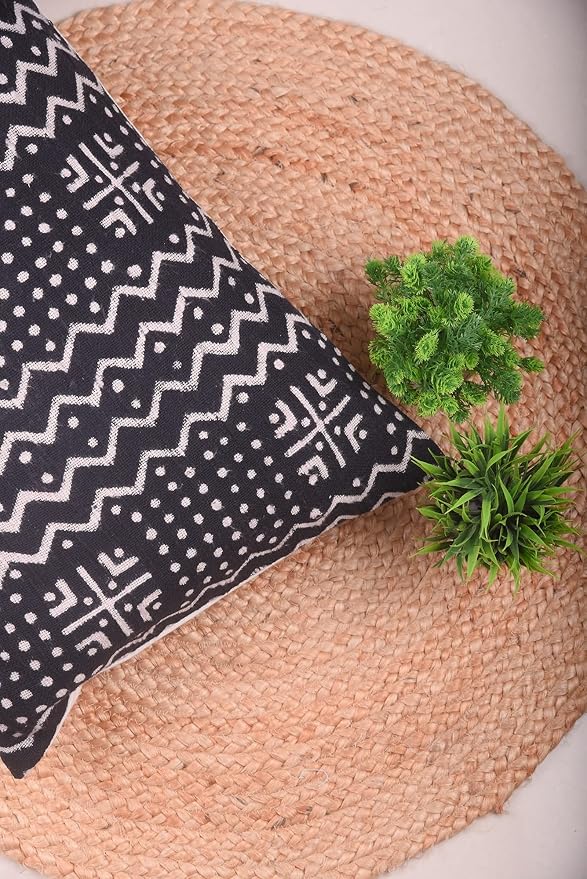 Trade Star Designer Body Pillow Cover 100% Cotton Throw Pilllow Cover Handmade Large Mudcloth Pillow Case Decorative Boho Style Cover for Farmhouse 14x36 Inches (Black, Alma)