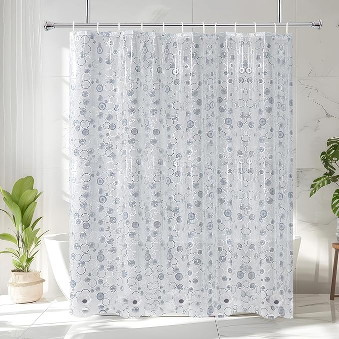 AooHome 72x72 Plastic Shower Curtain Liner - EVA 3D Circle Pattern Design Standard Bathroom Shower Curtain with Hooks, 5 Bottom Magnets, 10G Heavy Duty, Water Repellent, Semi Transparent, 72x72 Inch