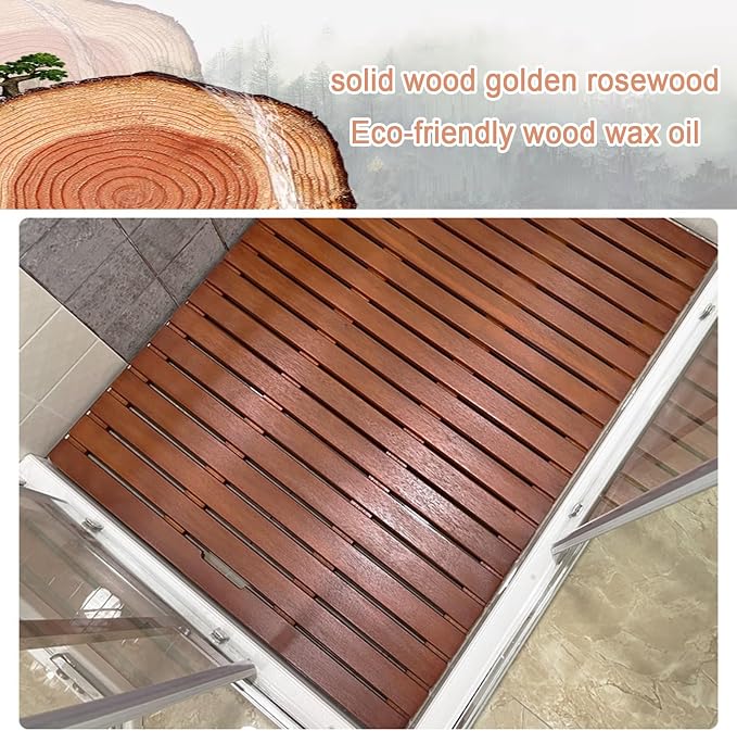 Bamboo Bath Mat for Bathroom Rectangular Wooden Shower Mat Red Walnut Color Home Spa Duckboard (60x120cm)