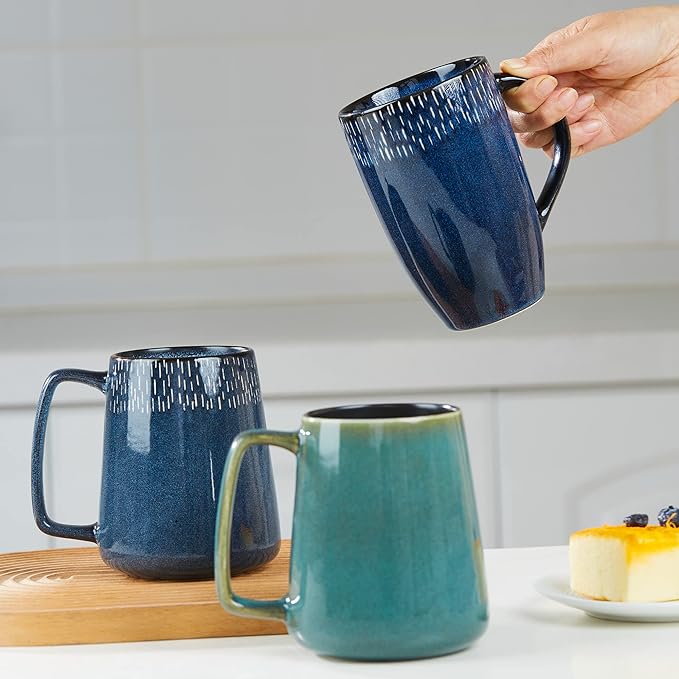 24 OZ Extra Large Ceramic Coffee Mug, Jumbo Coffee Mugs, Big Tea Cups with a Large Handle for Office and Home, Microwave and Dishwasher Safe (24 OZ Star Blue)