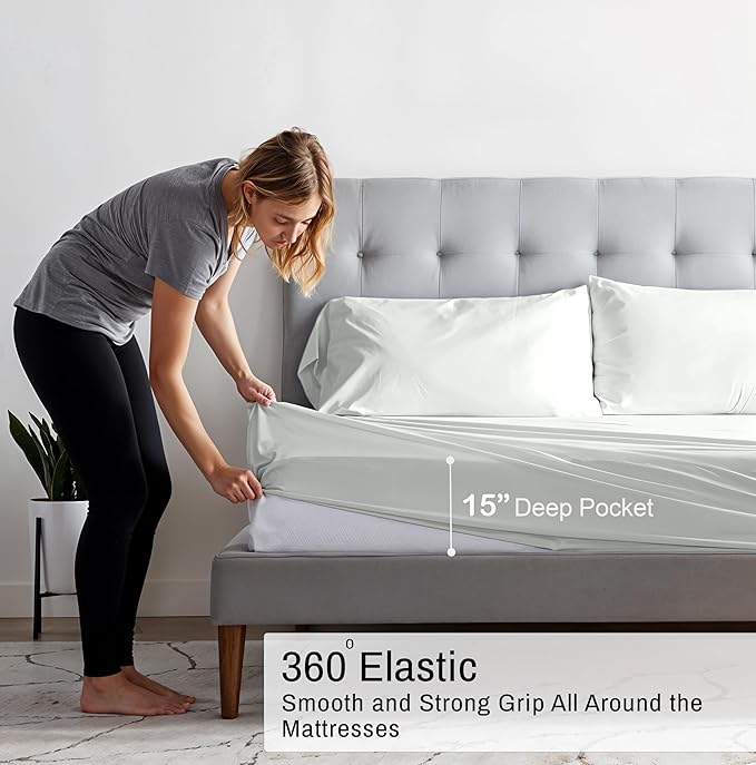 RUVANTI 100% Cotton Organic Percale Sheets Twin XL Size – Crisp Cooling Bed Sheets for Hot Sleepers, Deep Pocket 15”, Soft Peach Finish, Breathable & Durable Hotel-Style 3 Pcs, Bit of Blue