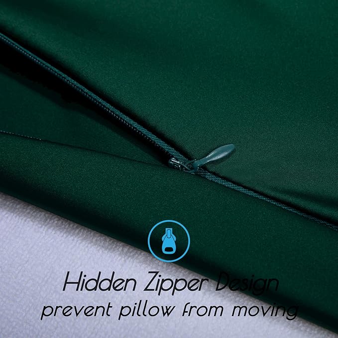 100% Mulberry Silk Pillowcase Set of 2 for Hair and Skin,with Hidden Zipper,Both Sides 19 Momme 600 Thread Count Natural Silk Pillow Cover,Soft Breathable Smooth (Dark Green, King 20''x36'')