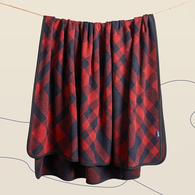 ACUSHLA Merino Wool Blanket - Soft Warm Thick Washable Large Throw Blanket for Camping Bed Couch Outdoor Travel All Weather, Scottish Plaid Red 79X63
