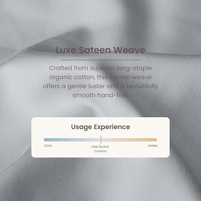 BIOWEAVES 100% Organic Cotton 1 Fitted Sheet Queen Size Only | 300 Thread Count Sateen Weave GOTS Certified with Deep Pocket - Glacier Gray