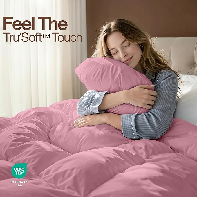 Utopia Bedding Queen Comforter Duvet Insert, Quilted Pink Comforter with Corner Tabs, Box Stitched Down Alternative Comforters Queen Size 88 x 88 inches