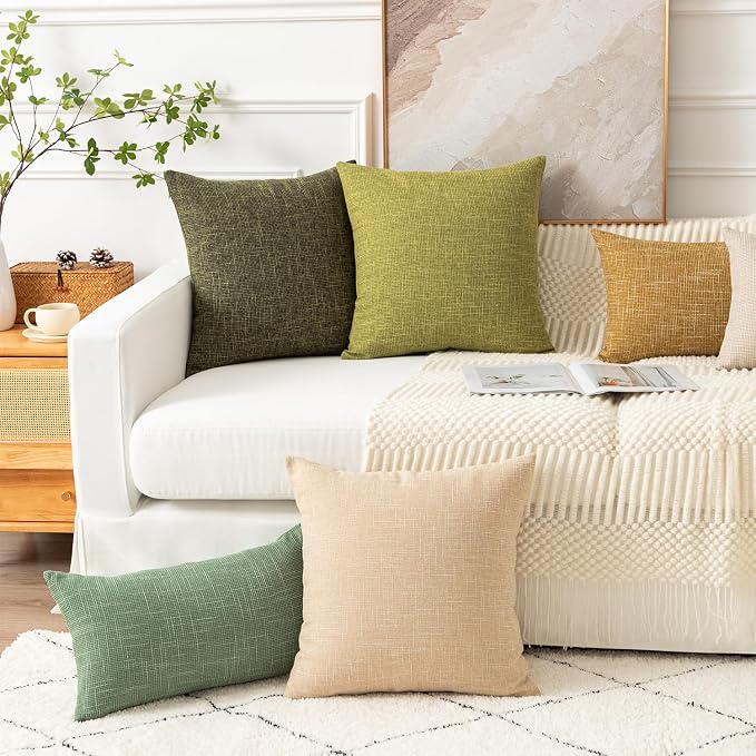 Kevin Textile Burlap Decoration Supersoft Linen Cushion Covers Square Throw Pillows Cover for Couch, Set of 2, 40x40 cm, Peridot Green