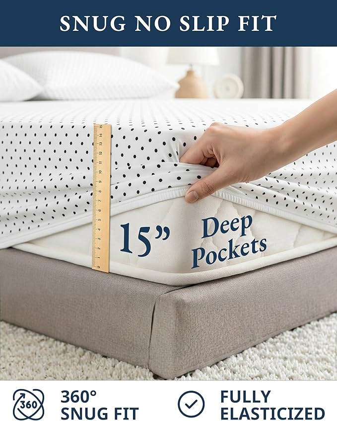 LANE LINEN 100% Organic Cotton Full Sheets Set, Percale Fully Elasticized Mercerized Soft & Comfy Machine Washable Printed Cotton Sheet Set, Eco Friendly Printed Full Size Bedding- Polka Dot