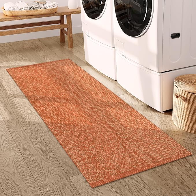 LEEVAN Washable Kitchen Rugs 2' x 4.3', Terra Cotton Woven Bathroom Rugs, Reversible Low Profile Entryway Rug, Farmhouse Front Door Mat, Boho Bedroom Carpet for Foyer Laundry/Back Door/Proch Decor